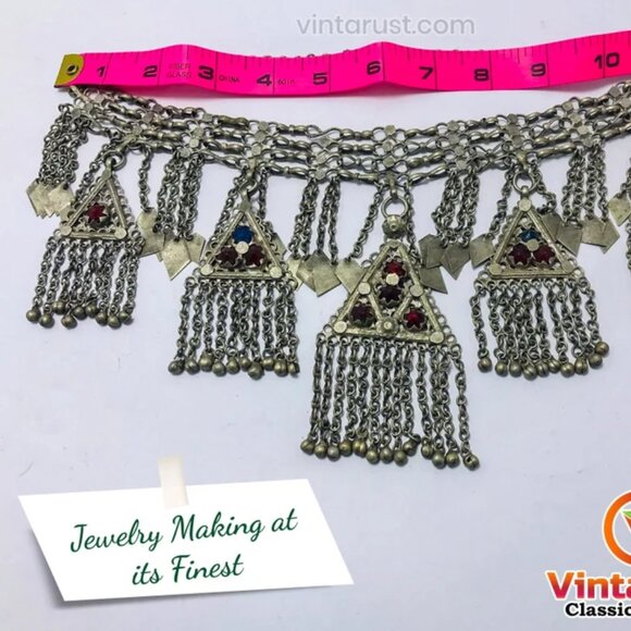 Silver Kuchi Vintage five Dangling Pendants Necklace, Nomadic Gypsy - Picture 8 of 10